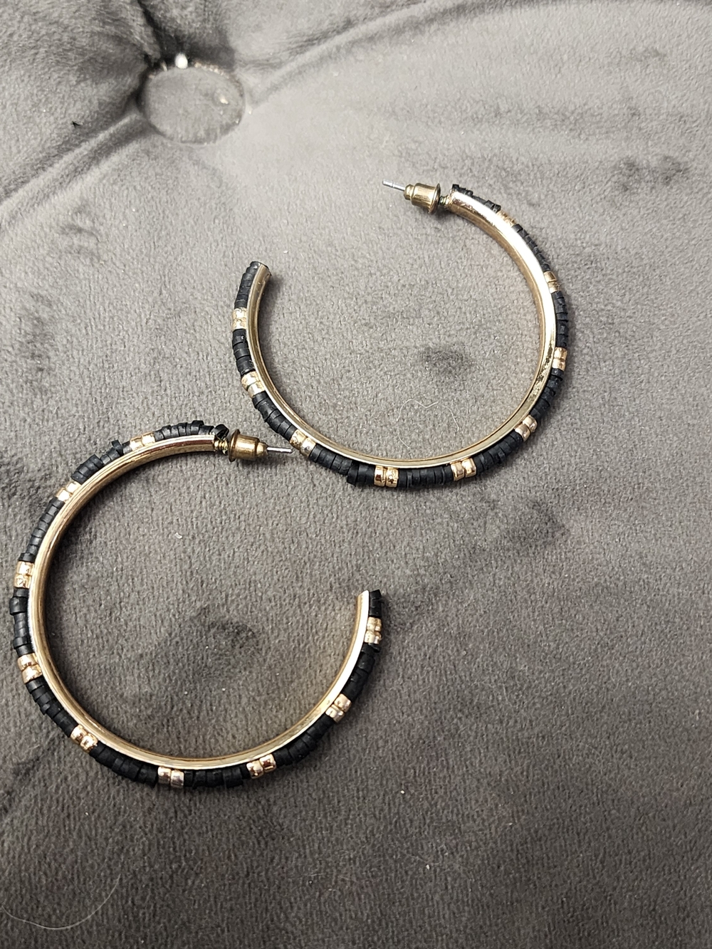 Gold-Tone Hoop Earrings with Black Bead Wraps